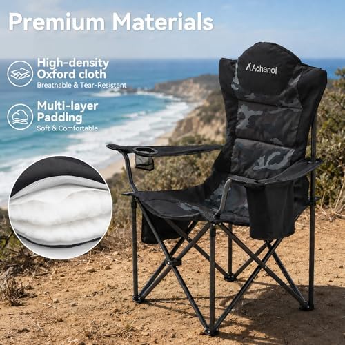 Aohanoi Heavy Duty Camping Chairs for Adults with Cup Holder & Cooler Bag
