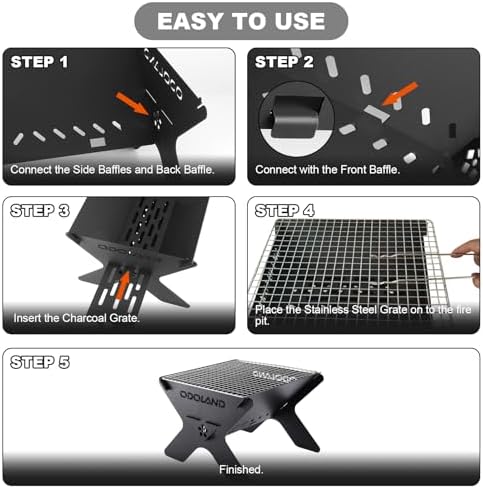 Odoland Portable Folding Charcoal Grills for Outdoor Cooking Bonfire BBQ