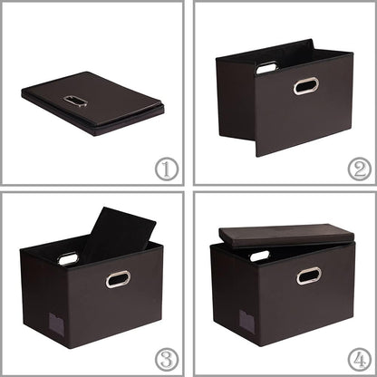 PRANDOM Large Foldable Storage Bins with Lids [3-Pack] Leather Fabric Collapsible Storage Boxes Organizer Containers Baskets Cube with Cover for Home Bedroom Closet Office Brown(17.7x11.8x11.8)