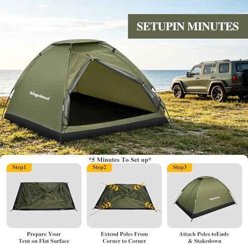 1-2 Person Camping Tent, Easy Manual Setup Dome Tent, Waterproof Windproof Lightweight Backpacking Tent with Breathable Mesh for Hiking, Outdoor Travel & Beach