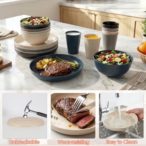 Plastic Dinnerware Sets for 6 People 18pcs Camping Plates and Bowls Set