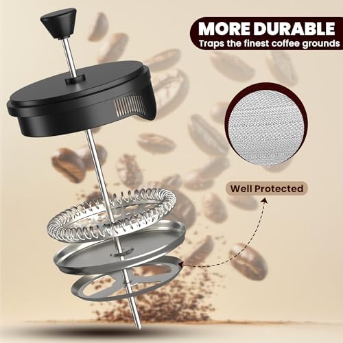 Utopia Kitchen Borosilicate Glass French Press Coffee Maker 34 oz, Heat-Resistant Cafetiere & Tea Maker, Thickened Glass Coffee Press for Travel and Camping, Black (Pack of 2)