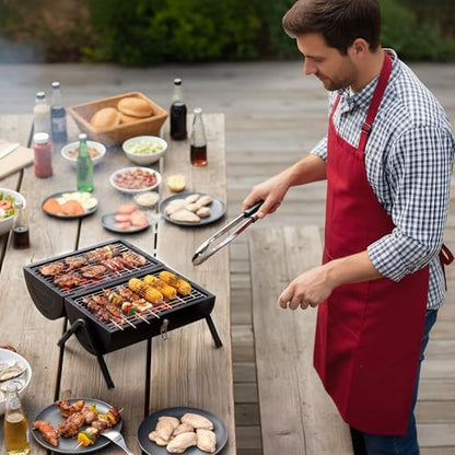 Outvita Portable Charcoal Grill with Thermometer, Dual-Sided Tabletop Black