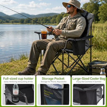 Aohanoi Heavy Duty Camping Chairs for Adults with Cup Holder & Cooler Bag