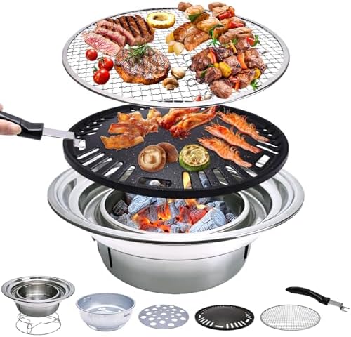 Primst Multifunctional Charcoal Barbecue Grill, Household Korean BBQ Grill, Portable Camping Grill Stove, Tabletop Smoker Grill