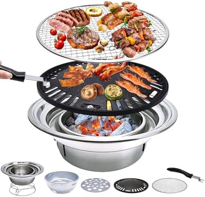 Primst Multifunctional Charcoal Barbecue Grill, Household Korean BBQ Grill, Portable Camping Grill Stove, Tabletop Smoker Grill