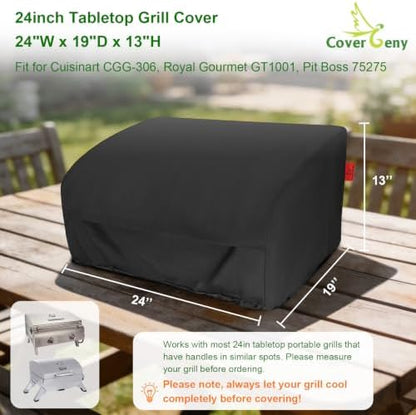 24 Inch Walk-with Portable Tabletop Grill Cover with Overlapping Opening for Carry Without Removing, Waterproof 600D BBQ Grill Cover for Cuisinart CGG-306, Royal Gourmet GT1001, Pit Boss 75275