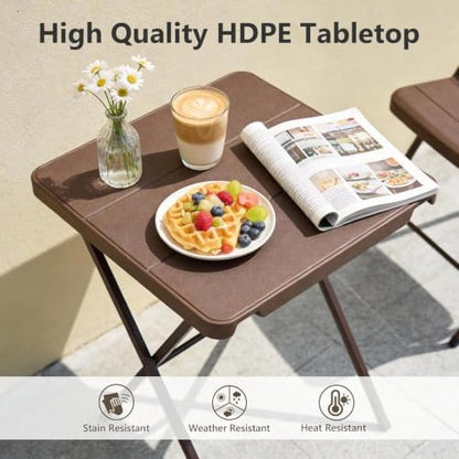 2 Pack Folding Table and 4 Pack Folding Chair, No Assembly Portable Folding Table and Chairs Set, Heavy Duty Event Foldable Table and Chairs Set for Outdoor, Camping, Picnic, Dining, Indoor(Brown)