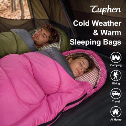 tuphen- Sleeping Bags for Adults Kids Boys Girls Backpacking Hiking Camping Microfiber Liner, Cold Warm Weather 4 Seasons Indoor Outdoor Use, Lightweight & Waterproof
