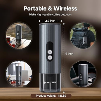 AMZCHEF Portable Coffee Maker for Ground & NS Capsule, 9000mAh Battery