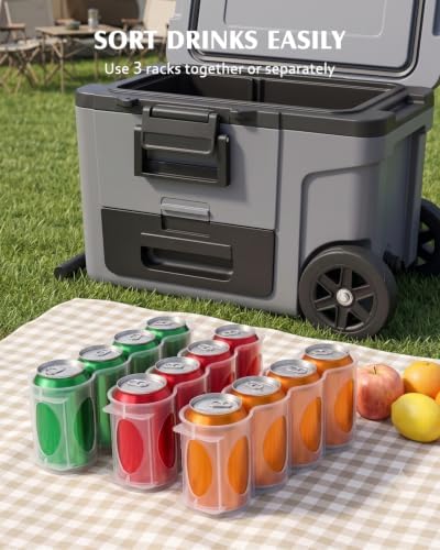 3 Pack Can Organizer Rack Designed for Ninja FrostVault 45QT/65QT Wheeled Cooler, Clear Beverage Can Holder for Cooler Drink Storage, 4 Cans Per Row, Cooler Accessories for Camping Beach Tailgating