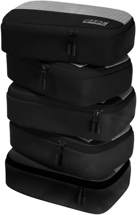 5pc Small Black Packing Cubes for Suitcases - Travel Packing Organizers for Carry on Suitcase - Luggage Cubes set of 5