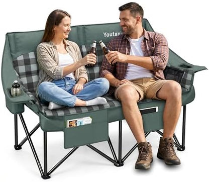 Youtanic Double Camping Chair, Heavy Duty 650lbs Padded Loveseat for Adults