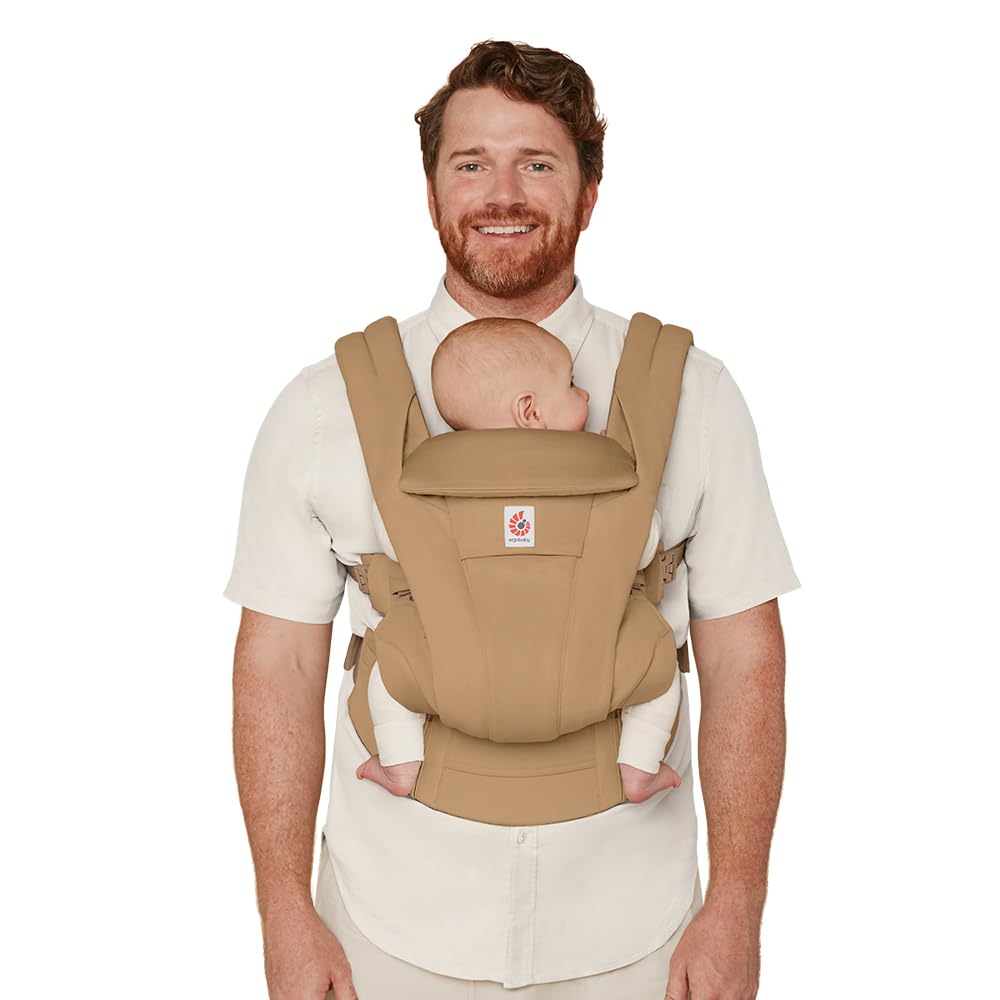 Ergobaby Omni Deluxe Baby Carrier Newborn to Toddler - Breathable Baby Carriers for Summer - All-Position Carrier with Enhanced Lumbar Support & Airflow (7-45 Pounds), Cotton, Camel