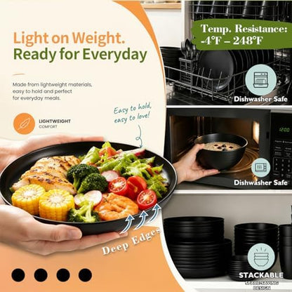 Wrova Wheat Straw Dinnerware Sets 40PCS, Black Plates and Bowls Sets for 8