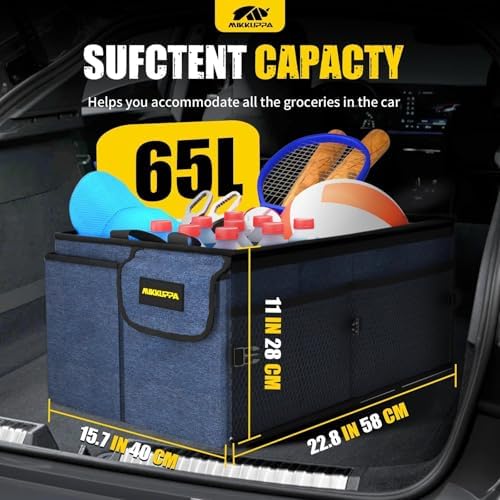 MIKKUPPA Trunk Organizer with Lid - 65L Collapsible Car Organizer, Blue