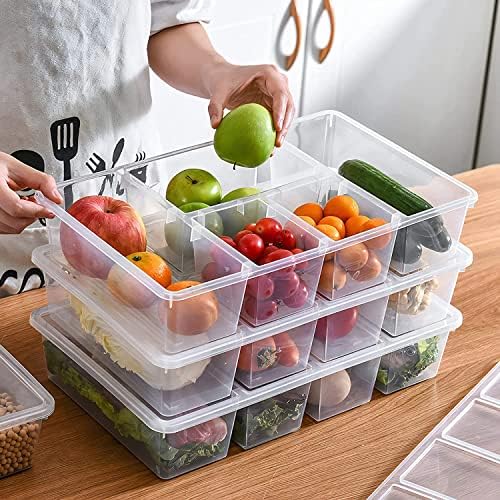 2Pack Veggie Tray with Lid 5 Compartment Food Container with Dividers Large Serving Tray Travel Snack Containers Stackable Produce Saver Snackle Box for Fruit,Vegetable,Salad,Meal