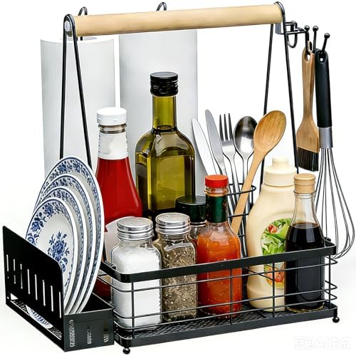 Grill Caddy BBQ for Outdoor Grill with 2 Paper Towel Holders