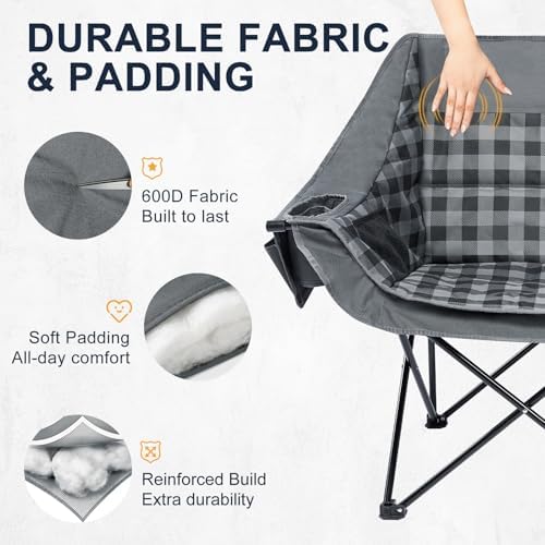 Double Camping Chair 2 Person Loveseat, 800LBS Heavy Duty Chair, Plaid