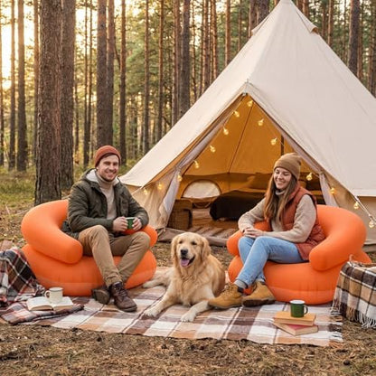 Novabright 2 Pcs Inflatable Chairs for Adults Blow Up Games Chairs Folding Portable Flocking Inflatable Sofa for Living Room Learning Camping Party (Orange Red)