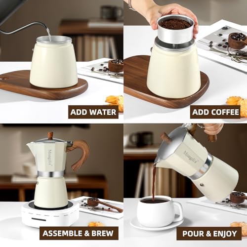 Mongdio Stovetop Espresso Maker Moka Pot, Cuban Coffee Maker Stove top coffee maker Moka Italian Espresso Greca Coffee Maker Brewer Percolator, 12 Espresso Cups, 20 oz - White