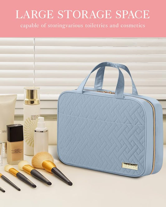 HOTOR Travel Toiletry Bag w/Hanging Hook - Spacious Toiletry Bag Essentials for Women & Men, Makeup Bag/Big Comparment, Waterproof for Travel Accessories, Medium, Light Blue