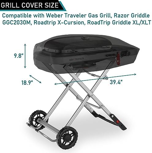ZJYWSCH Grill Cover for Weber Traveler Portable Gas Grill 9010001 Weber Traveler Grill Cover Heavy Duty Waterproof for Razor Griddle GGC2030M Coleman Roadtrip X-Cursion