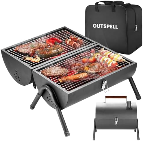 Portable Charcoal Grill: Double-Sided BBQ Grill for Camping and Picnics