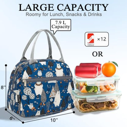 FlowFly Insulated Lunch Cooler Bag - Tote Bag Organizer for Women/Men, Owl
