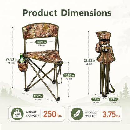 2 Pack Camo Hunting Chairs,Folding Tripod Camping Chair with Backrests,Portable Lightweight for Blinds,Fishing,Hiking,Golf Watching