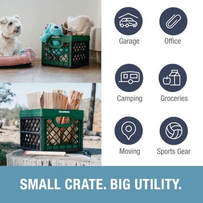 CleverMade Collapsible Milk Crates For Storage, 25L 3 Pack, 50 lb, Forest