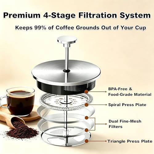 QUQIYSO French Press 51oz,Large French Press Thickened Glass Coffee Press