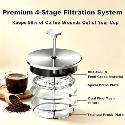 QUQIYSO French Press 51oz,Large French Press Thickened Glass Coffee Press