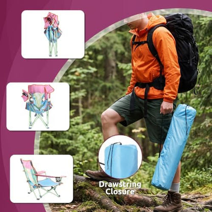 HaSteeL Low Beach Chairs, 2Pcs Folding Camping Lawn Chairs - Colorful