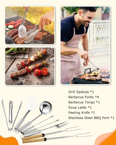Hozzen Camping Cooking Set - Camping Utensil Set Car Camping Cooking Essentials Gear for Camp Kitchen Cooking and Grilling, Stainless Steel & Silicone Ideal Gift for RV Tent Camper, Picnics, BBQs