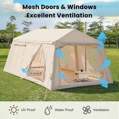 Inflatable Tents for Camping, Large Blow Up Tent with Hand Pump, Easy Setup InflatableTent 4 Season Tent, Waterproof Oxford Air Glamping Tents for Camping Adult 4/6/8/10/12 Person