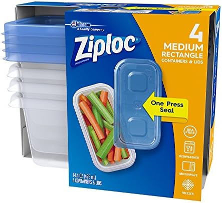 Ziploc Food Storage Meal Prep Containers Reusable for Kitchen Organization, Smart Snap Technology, Dishwasher Safe, Mini Rectangle, 4 Count