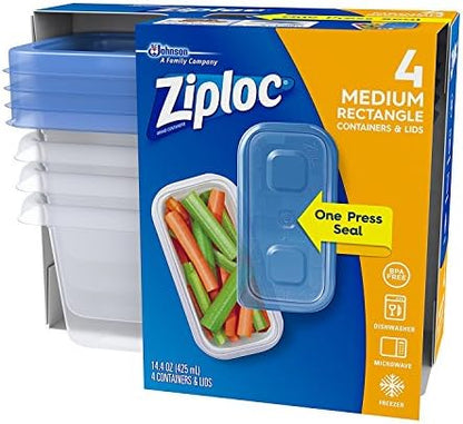 Ziploc Food Storage Meal Prep Containers Reusable for Kitchen Organization, Smart Snap Technology, Dishwasher Safe, Mini Rectangle, 4 Count