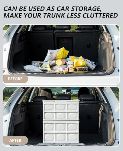 Collapsible Storage Bins Box with Lids and Handle, 30L Portable Plastic Storage Crate Containers Totes, Instacrate Stackable Foldable Camping Basket Supplies for Camp Fishing Car RV, Office (Black)