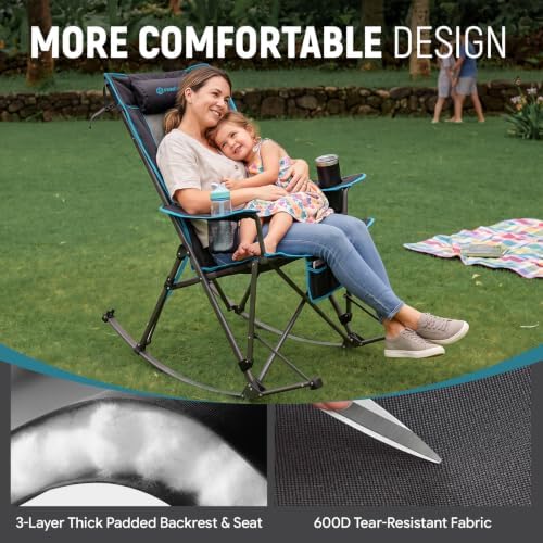 FUNDANGO Oversized Rocking Camping Chair 440Lbs Padded Folding Camp Chairs