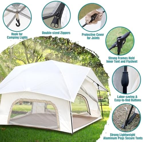 Chihee Camping Tents Pop up Easy Setup 2-Person Instant Tent Outdoor Shelter Stand-up Tent Square Family Cabin with Mesh Windows External Rainfly Carry Bag Portable Spacious Ventilation Beach Travel