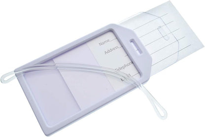 5 Pack - Premium Rigid Airline Luggage Tag Holders with 6" Worm Loops - Heavy Duty Hard Plastic -Suitcase ID Tag Identifiers with Business Card Insert Window by Specialist ID (White)