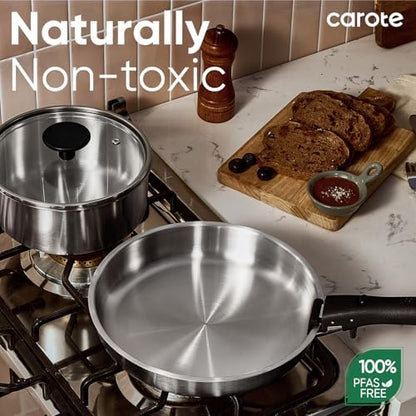 CAROTE 15pcs Tri-Ply Stainless Steel Cookware Set with Detachable Handle