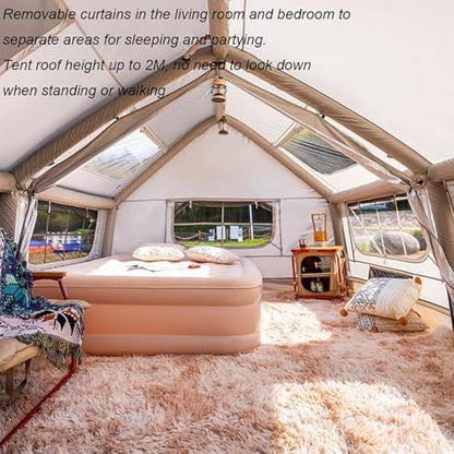 Inflatable Camping Tent with Pump, Easy Setup 2-8 Person Blow Up Tent, Waterproof Luxury Inflatable Tent with Mesh Windows, Doors, Hook and Carry Bag,Grey2