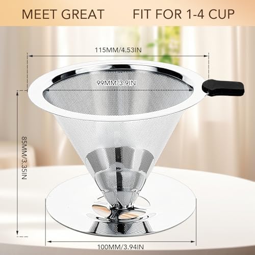 Premium Pour Over Coffee Dripper with Reusable Stainless Steel Filter – Portable, Easy Clean Coffee Maker for Single Cup Brewing – Ideal for Home, Office, Camping