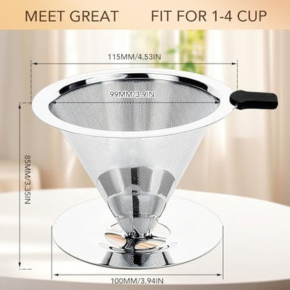 Premium Pour Over Coffee Dripper with Reusable Stainless Steel Filter – Portable, Easy Clean Coffee Maker for Single Cup Brewing – Ideal for Home, Office, Camping