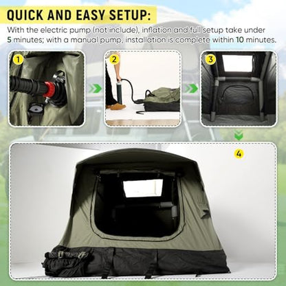 Inflatable Rooftop Tent for Car Truck, 2-3 Person Camping Roof Top Tent with Inflatable Mattress & Ladder for Outdoor Adventure, Easy Set-up