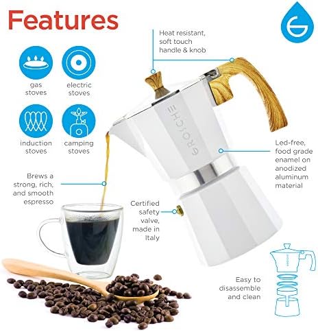 GROSCHE Milano Stovetop Espresso Maker Moka Pot 9 espresso Cup 15.2oz White