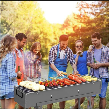 Portable Charcoal Grills, Alloy Steel BBQ Grill with Foldable Stand Adjustable Air Vents, Kebab Skewer BBQ Barbecue Grill Kit for Garden Backyard Party Picnic Travel Outdoor Use (31.6x7.1inch)