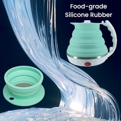 Travel Electric Kettle, Collpasible Portable Electric Kettle, Portable Tea Kettle + Paperless Travel Pour Over Coffee Maker, Collapsible Pour Over Coffee Dripper One Cup (Green)